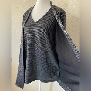 Calvin Klein Liquid Knit Sequin Blouse and Cardigan Set Women’s S Black Classy